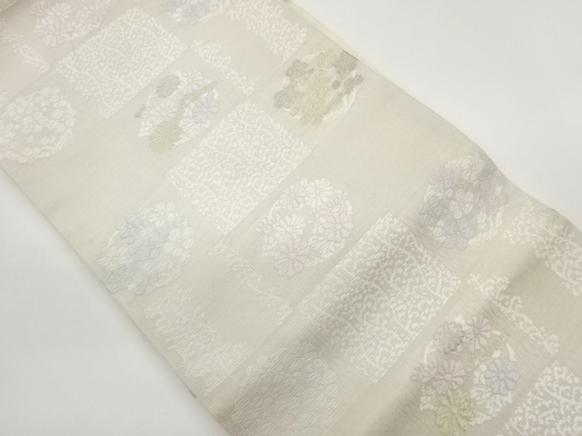 すくい織花輪・変わり唐草に色紙模様織出し夏用名古屋帯